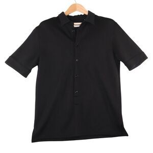 Helmut Lang Women's Petite (XS) Polo Shirt Top Black 3/4 Button Up Short Sleeve